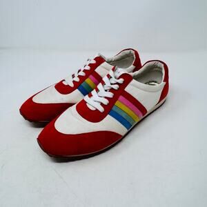 Boden Women’s Retro Red Rainbow Stripe Sneakers Red White Lace Up Shoes EU 42